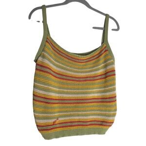 Striped Knit Tank Top Womens S/M Crochet Cottagecore Summer Festival Y2K Style